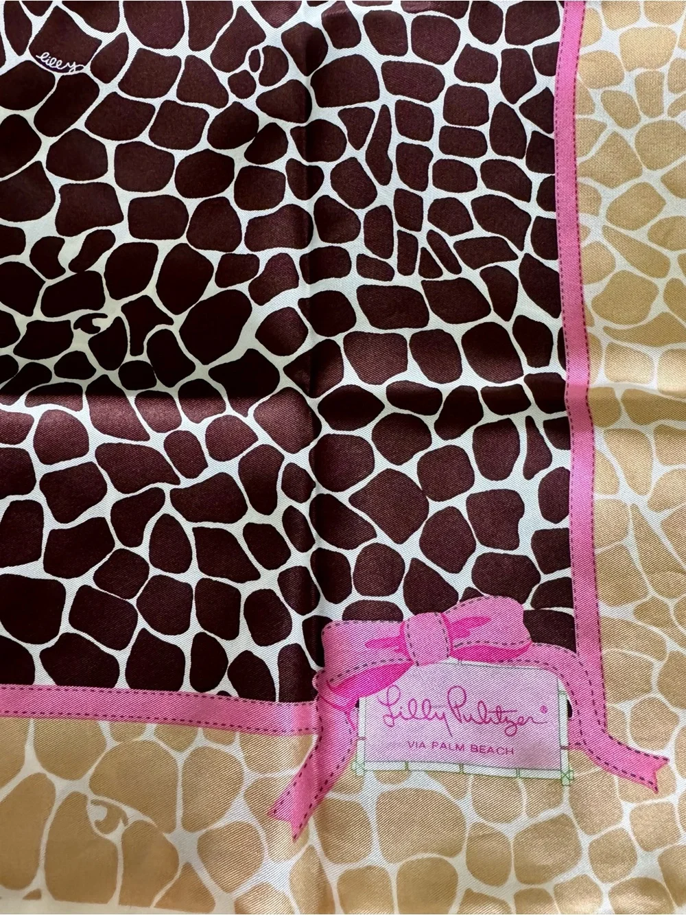100% Silk Lilly Pulitzer Brown Giraffe-Print Scarf